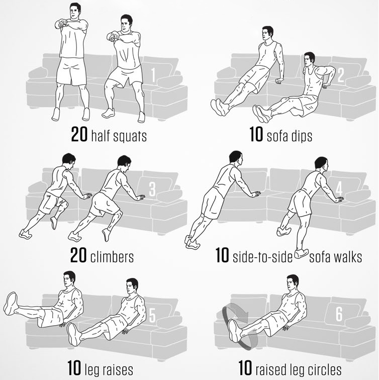 tabla de ejercicios en un sofa
