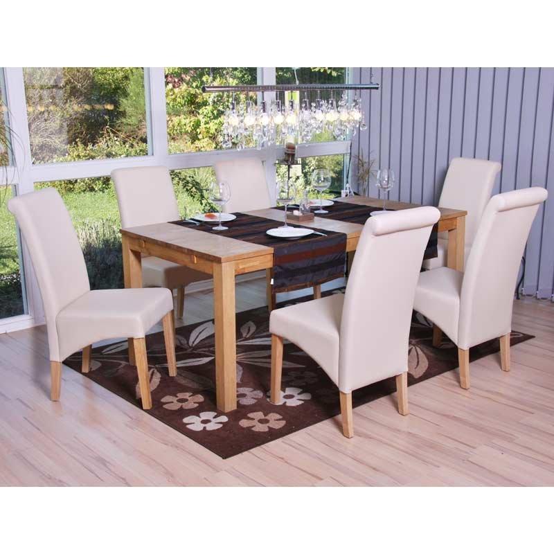 Lote de 6 sillas de comedor turin, en piel crema y patas claras ...