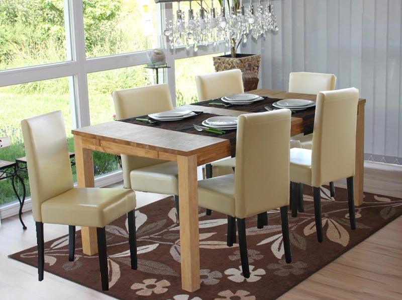 Lote 6 sillas m01 madera y polipiel crema, patas oscuras Mesas de comedor color crema
