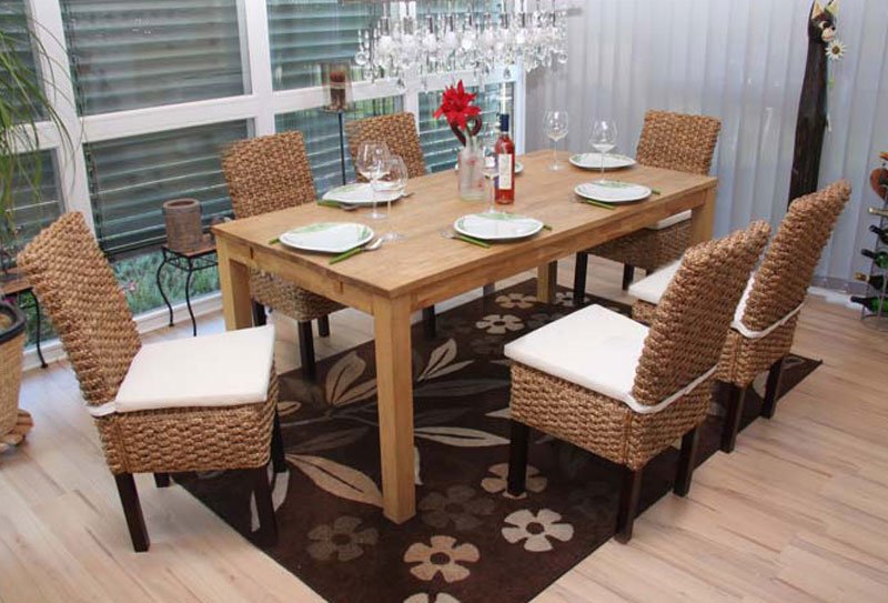 Lote 6 sillas de comedor sabana, en madera y mimbre color marrrón ...