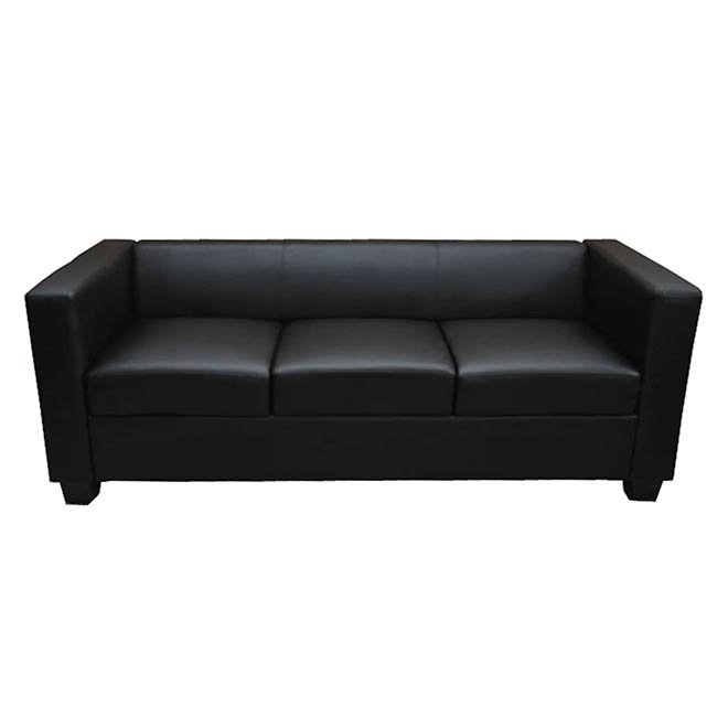Sofa de 3 plazas LILLE, muy cómodo, en polipiel, color negro