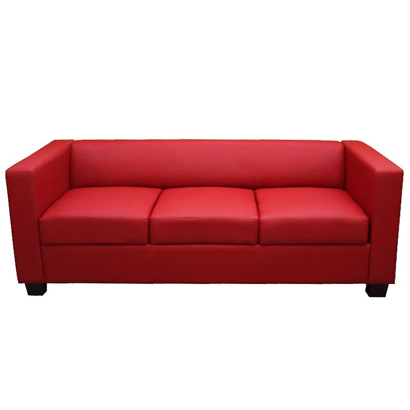Sofa de 3 plazas modelo LILLE, muy cómodo, en piel, color rojo