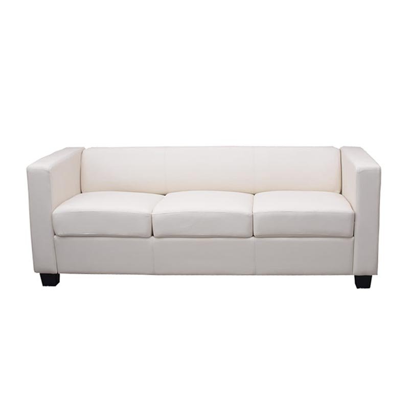 Sofa de 3 plazas LILLE, muy cómodo, en polipiel, color crema