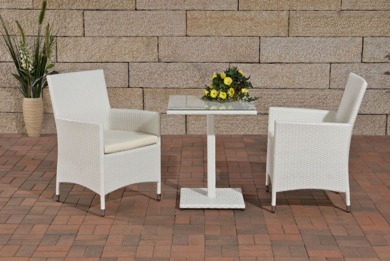 Conjunto para Jardín o Terraza PALERMO, 1 Mesa + 2 Sillas en poly ratán color crema Conjunto para Jardín o Terraza PALERMO, 1 Mesa + 2 Sillas en poly ratán color crema