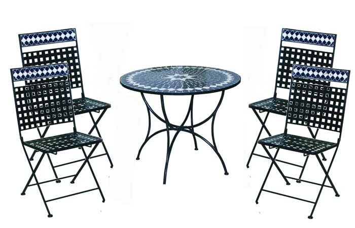 Conjunto para Jardín MOSAICO, 1 mesa + 4 sillas, color azul oscuro