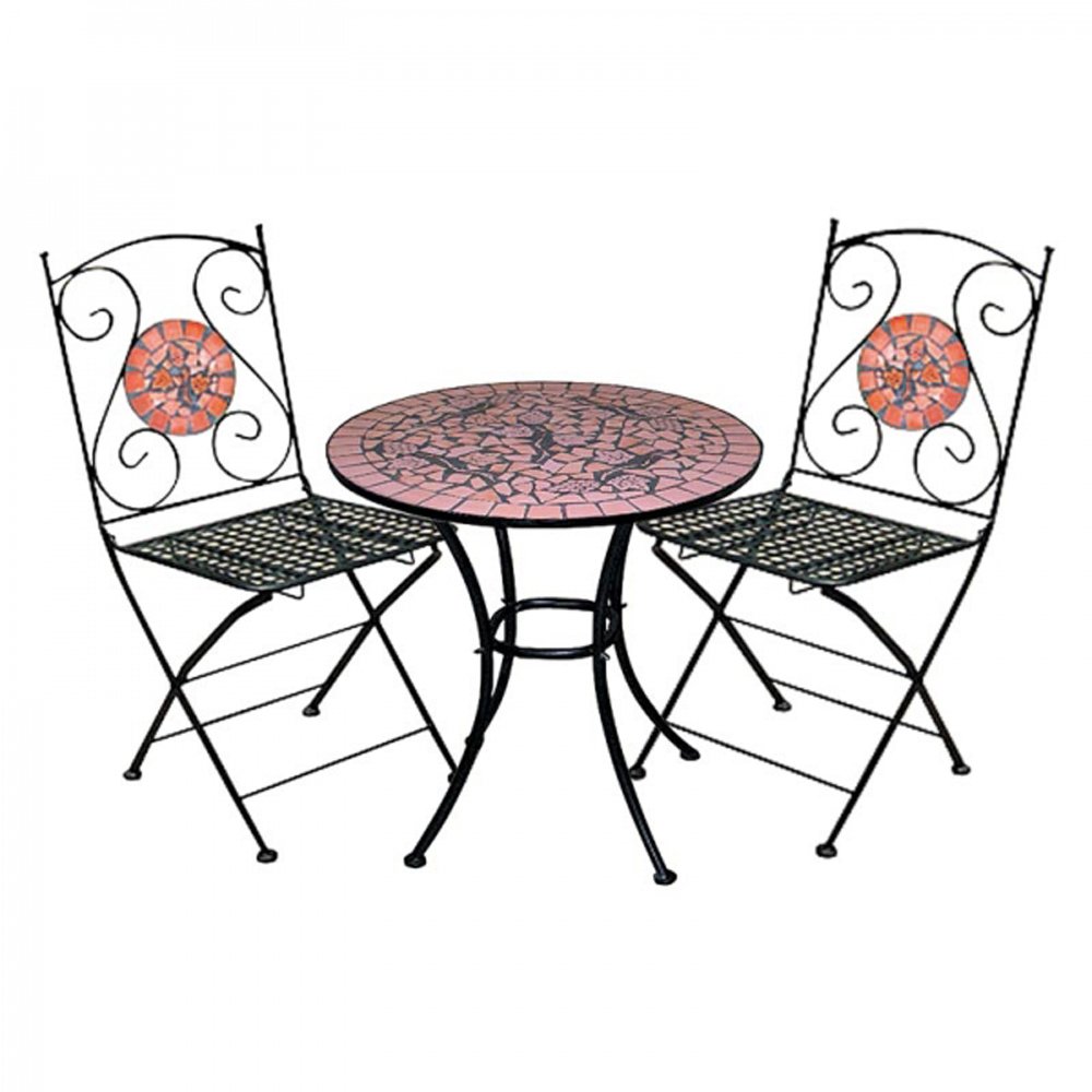 Conjunto de jardín MOSAICO: mesa + 2 sillas, terracota - Homy.es
