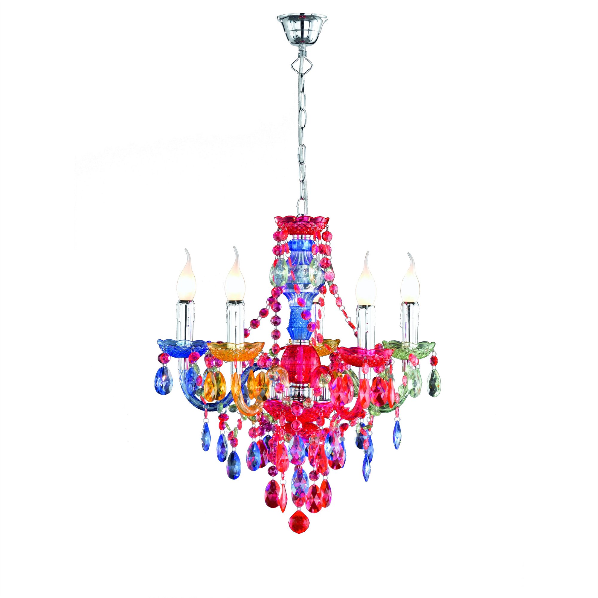 Lámpara de ARAÑA Colores, 5 bombillas, fabricada en vidrio acrílico multicolor