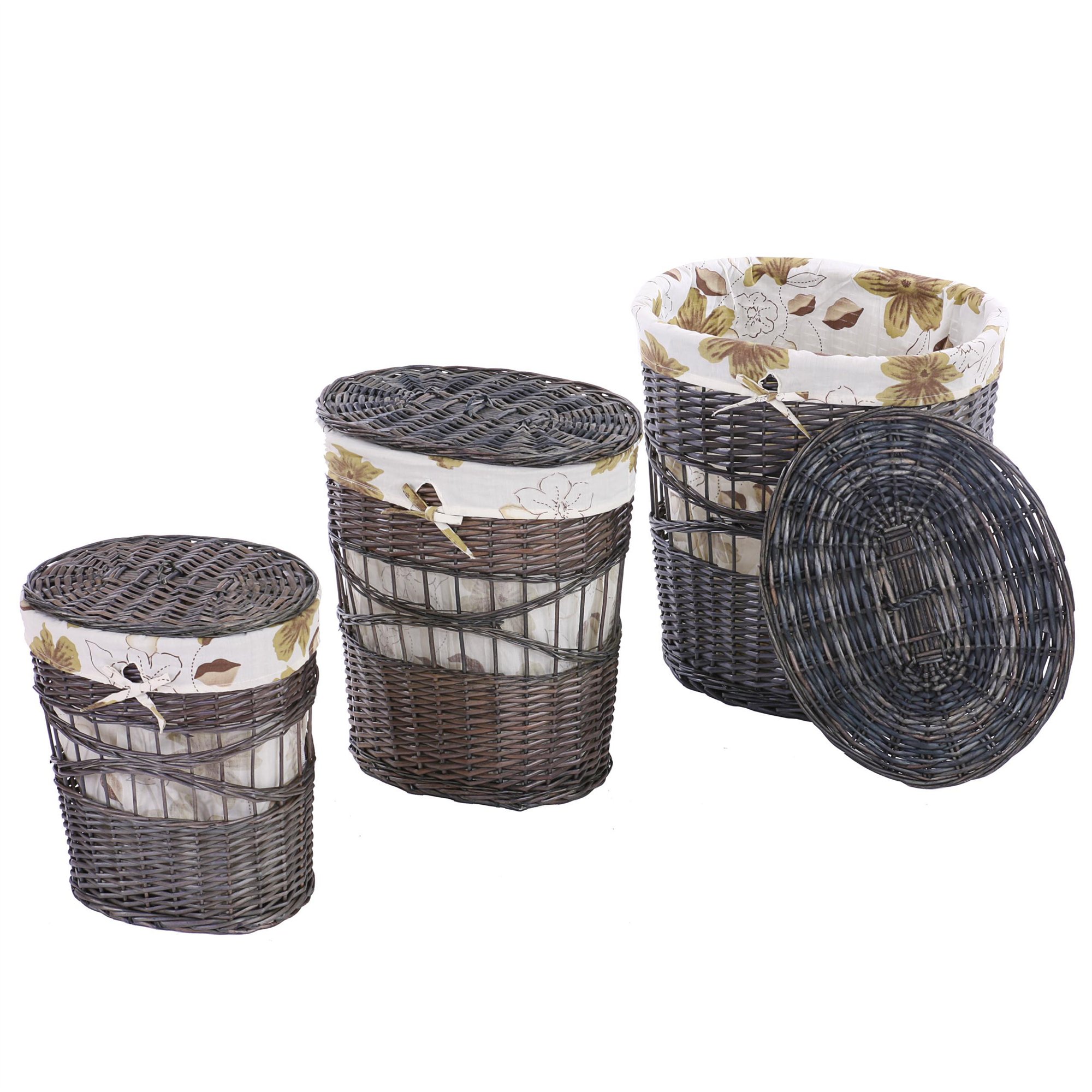 Juego de 3 cestas de la ropa bolsa de lavandería cesta de mimbre