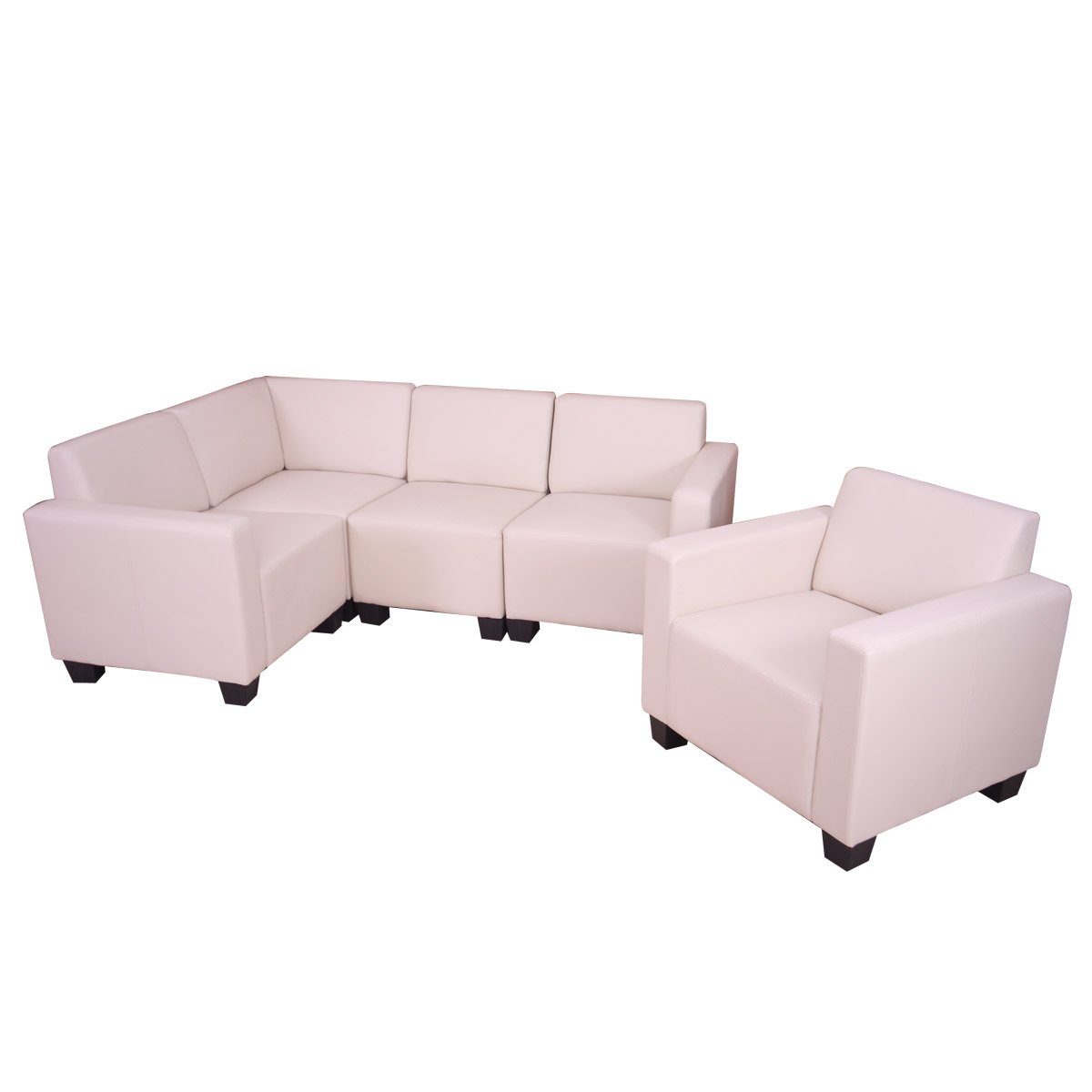 Sofa Modular LYON en 4 piezas + 1 Sofa individual, Gran acolchado, tapizado en piel color crema
