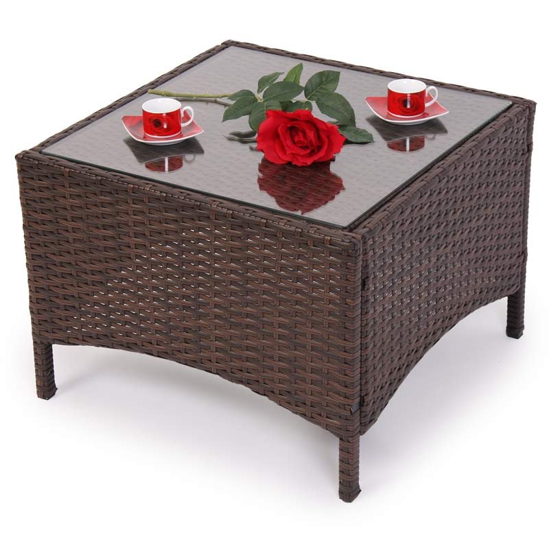 Mesa auxiliar de Jardín o Terraza PARMA, en Poly Ratán con Cristal