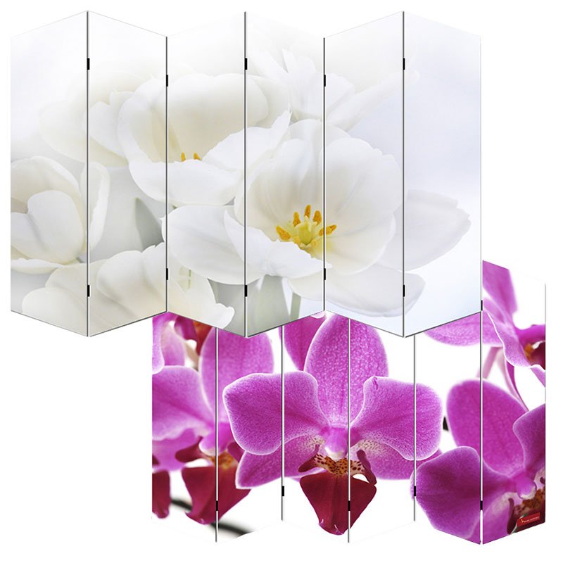 Biombo separador M68, dimensiones 180x240cm, decorado ambas caras, diseño flores
