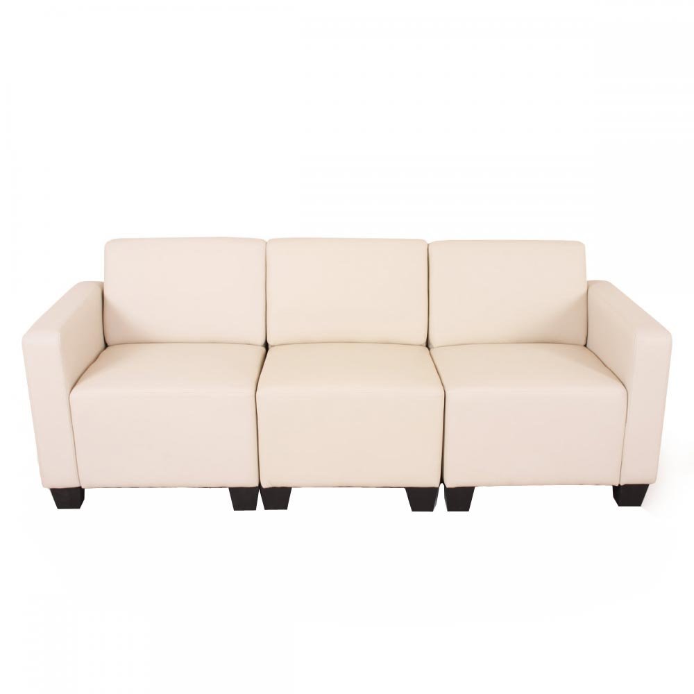Sofá de 3 plazas modular cama Lyon, crema de piel sintética Homy.es
