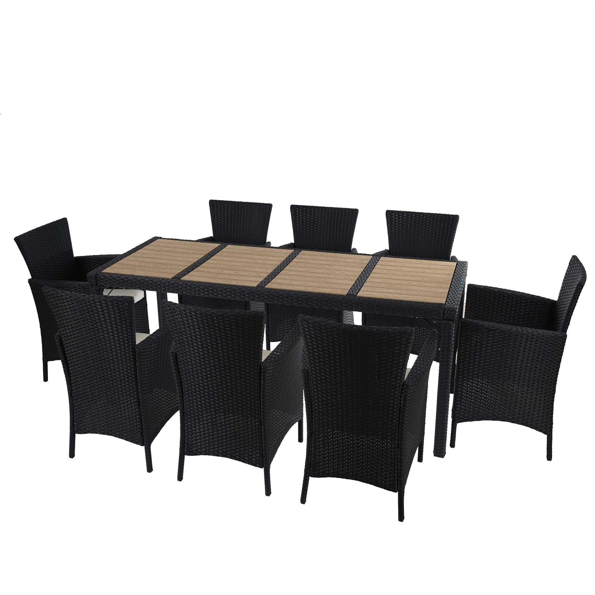 Poly muebles de jardín de ratán RomV, 8 sillas + mesa de 200x80cm marco