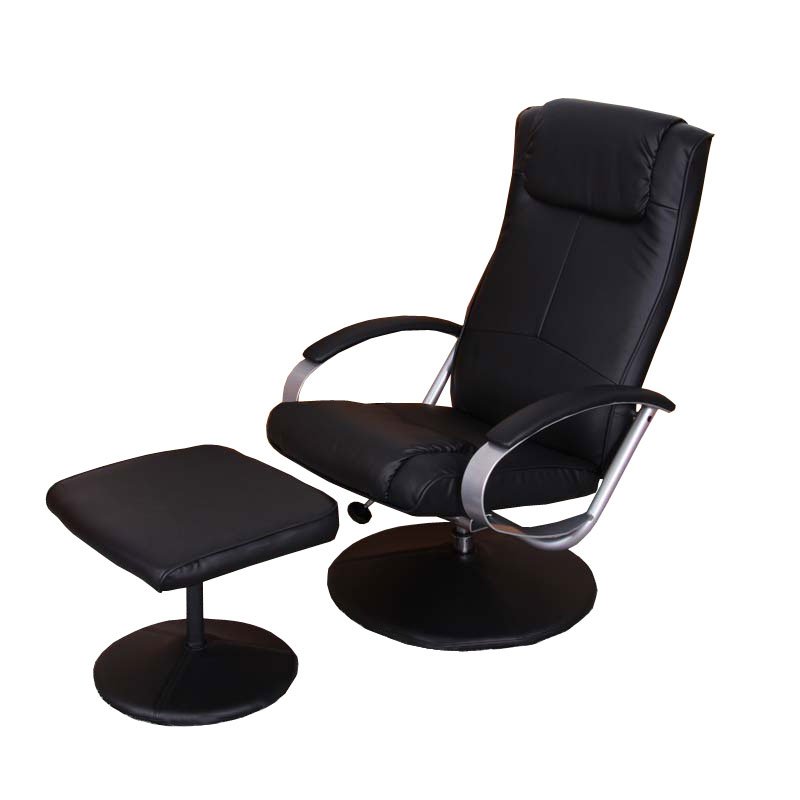 Sillón Relax N44, Máxima Comodidad, reclinable, en 2 piezas, tapizado en piel color negro