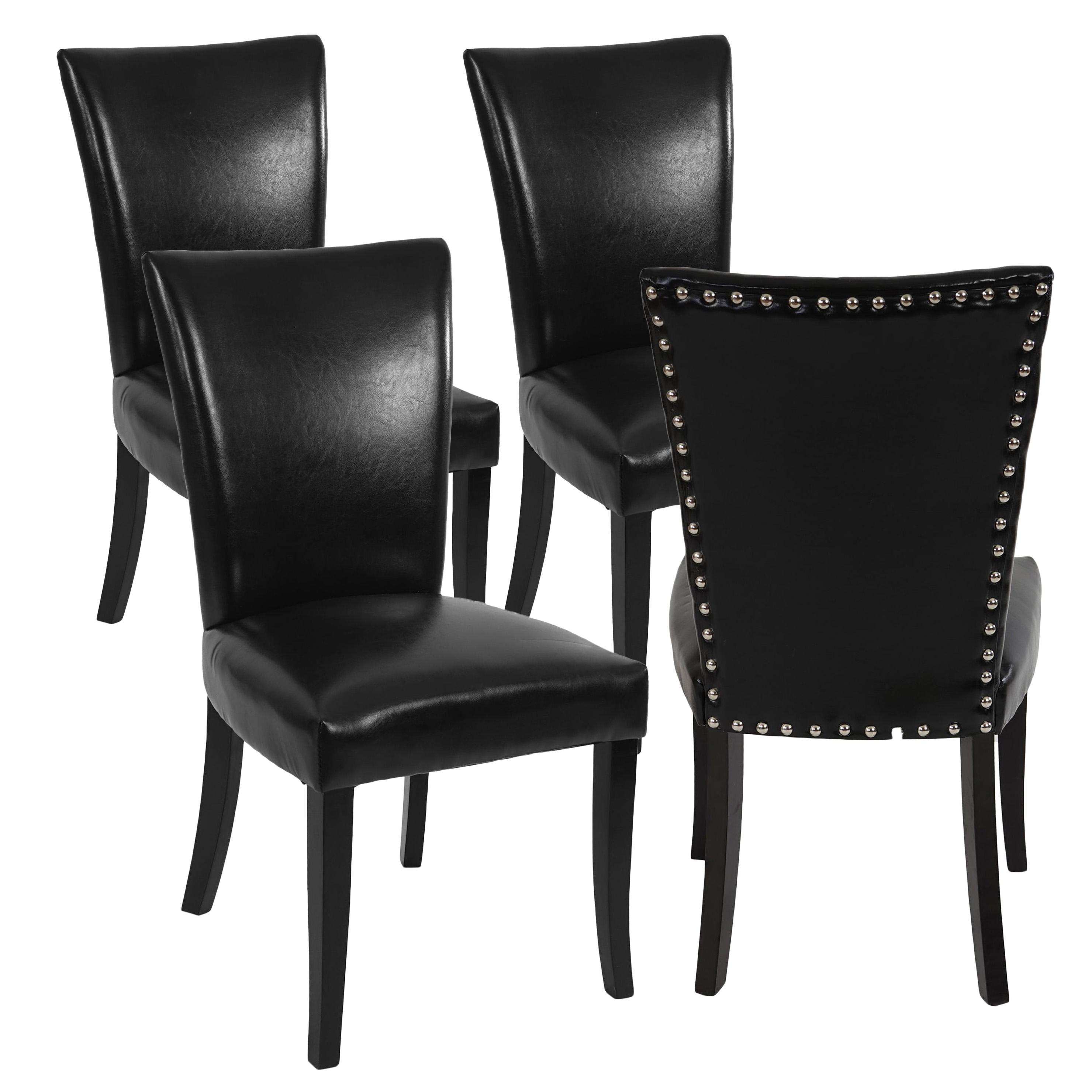 Lote de 4 sillas de comedor AUGUSTO, piel negra y patas oscuras - Homy.es