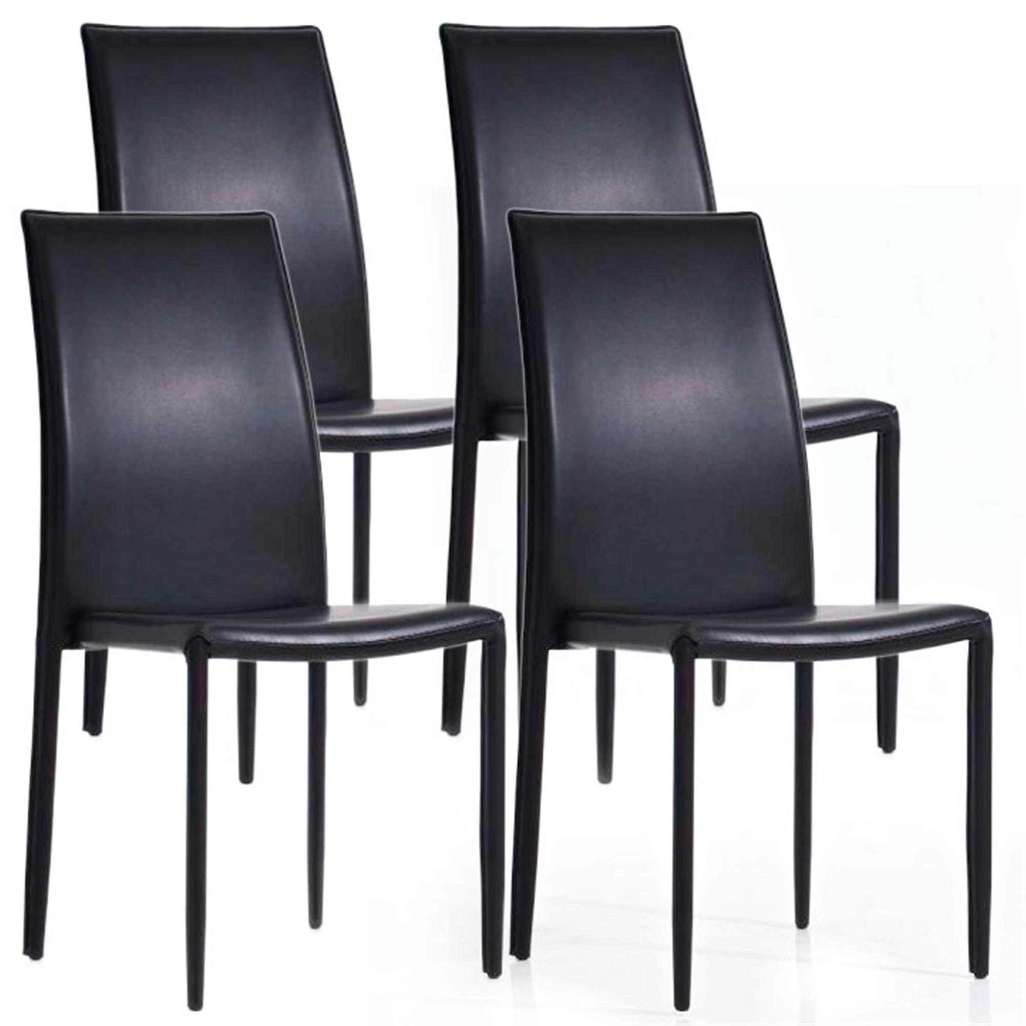 Lote 4 Sillas de comedor o Cocina ALENA apilables, en piel color negro