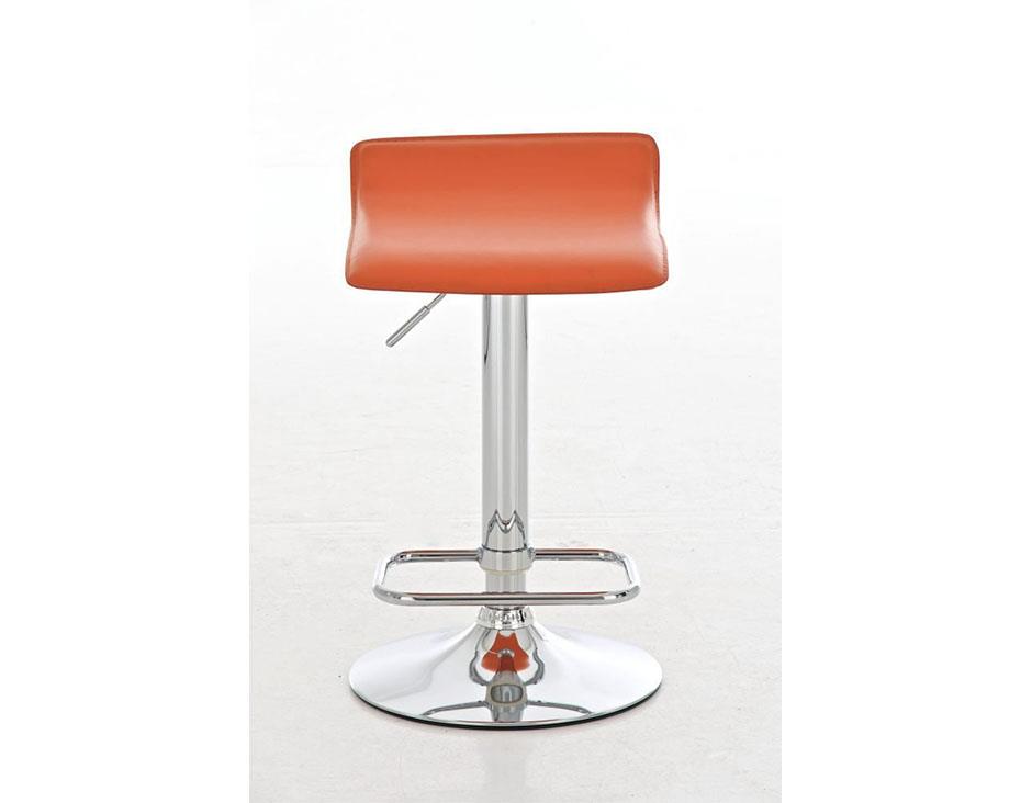 Taburete de Diseño IZAN, estructura metálica cromada, ajustable en altura, en piel color naranja