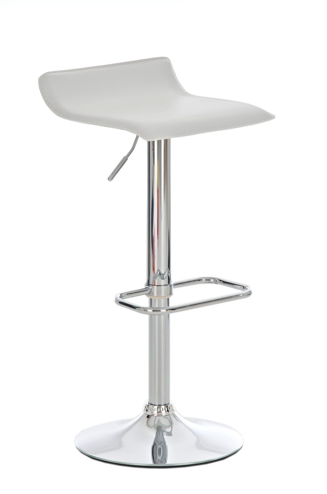 Taburete de Diseño IZAN, estructura metálica cromada, ajustable en altura, en piel color blanco
