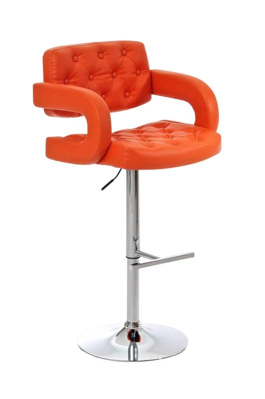 Taburete de Diseño ALEIX, altura ajustable, giratorio 360º, tapizado en piel con incrustaciones, color naranja