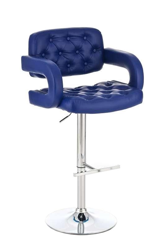 Taburete de Diseño ALEIX, altura ajustable, giratorio 360º, tapizado en piel con incrustaciones, color azul