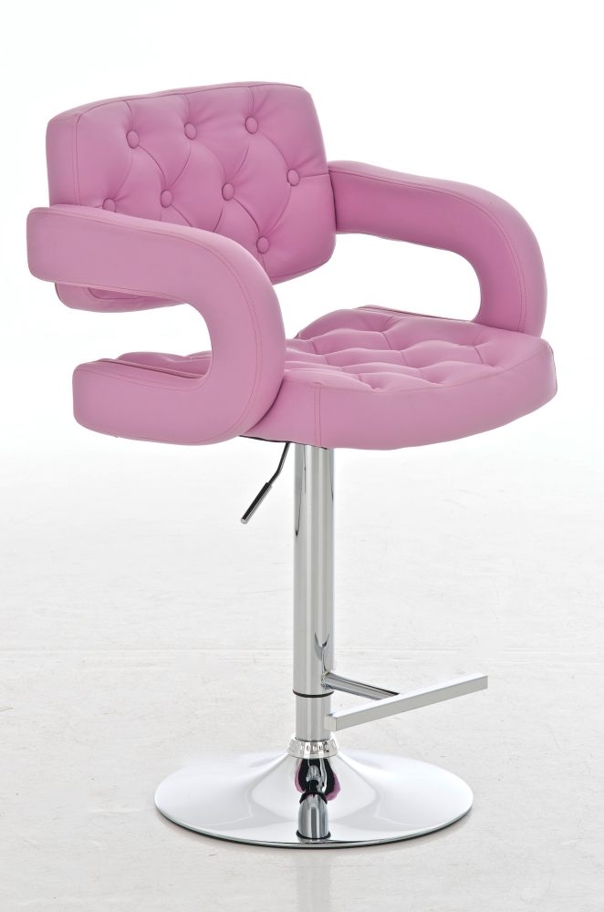 Taburete de Diseño ALEIX, altura ajustable, giratorio 360º, tapizado en piel con incrustaciones, color rosa