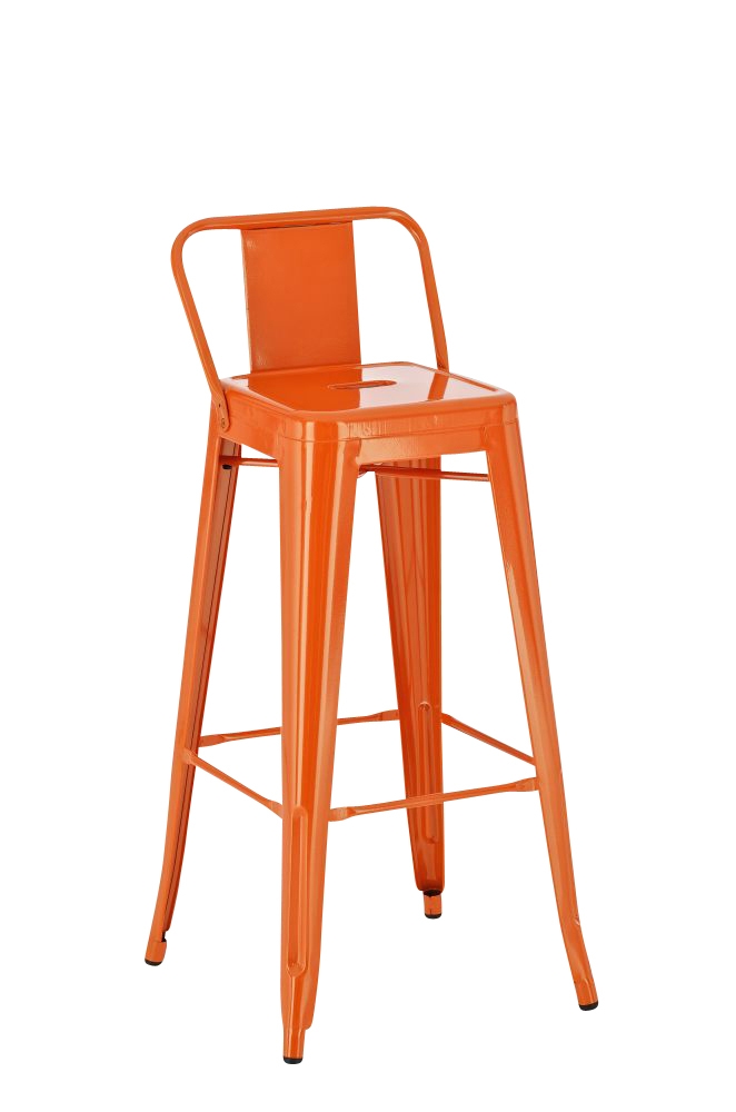 Taburete de Diseño MEISON, en Color Naranja, Fabricado en Metal, Con Respaldo