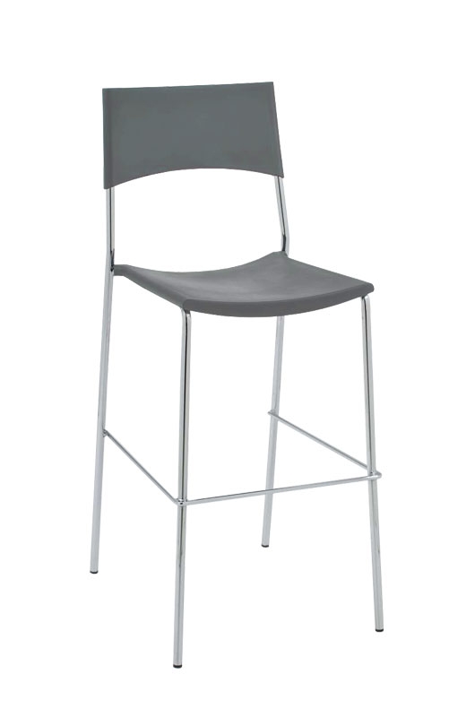 Taburete de Diseño CRUNCH, apilable, estructura metálica, ámplio asiento en plástico gris