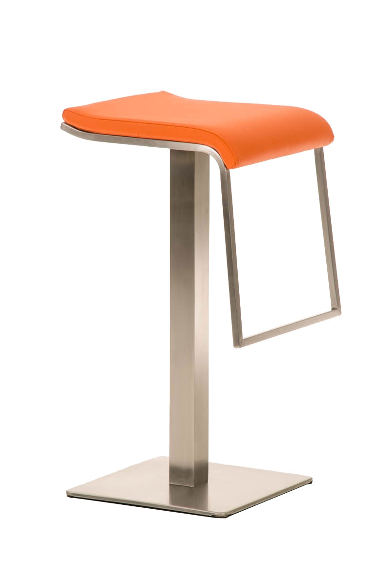 Taburete de Bar LAMA 85, estructura en acero, diseño ergonómico, en piel color naranja