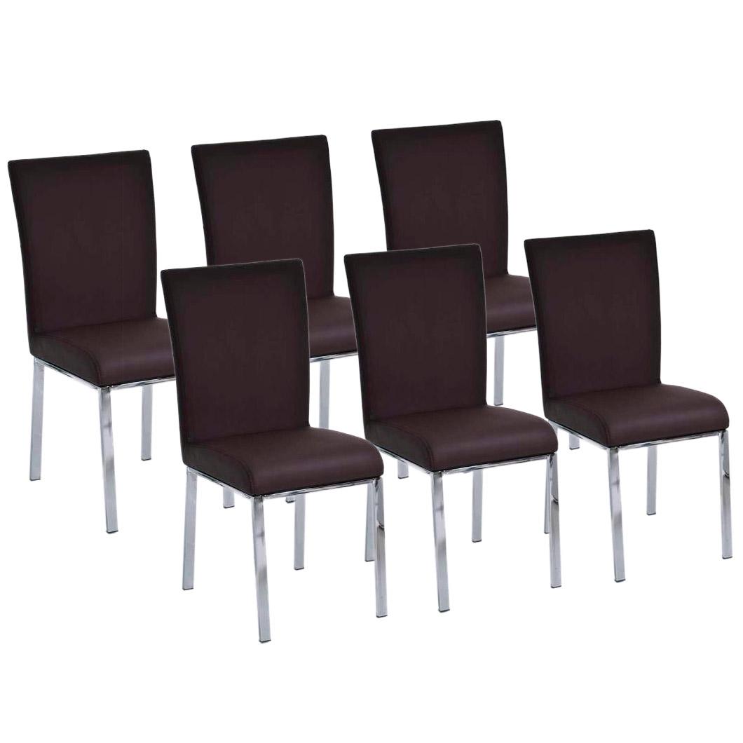Lote 6 Sillas de Comedor o Cocina CARLO, patas en metal, piel marrón