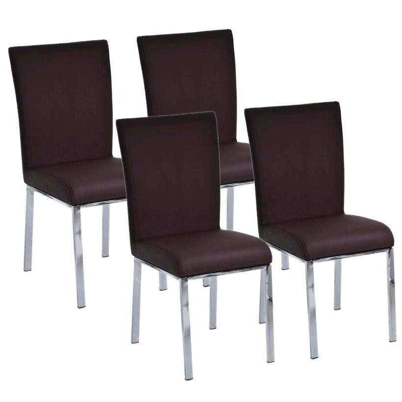 Lote 4 Sillas de Comedor o Cocina CARLO, patas en metal, piel marrón