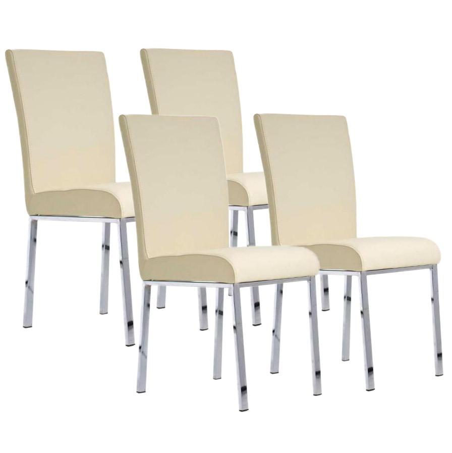 Lote 4 Sillas de Comedor o Cocina CARLO, patas en metal, piel crema