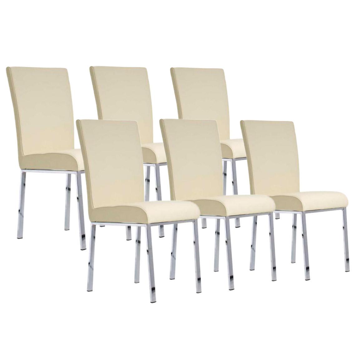 Lote 6 Sillas de Comedor o Cocina CARLO, patas en metal, piel crema