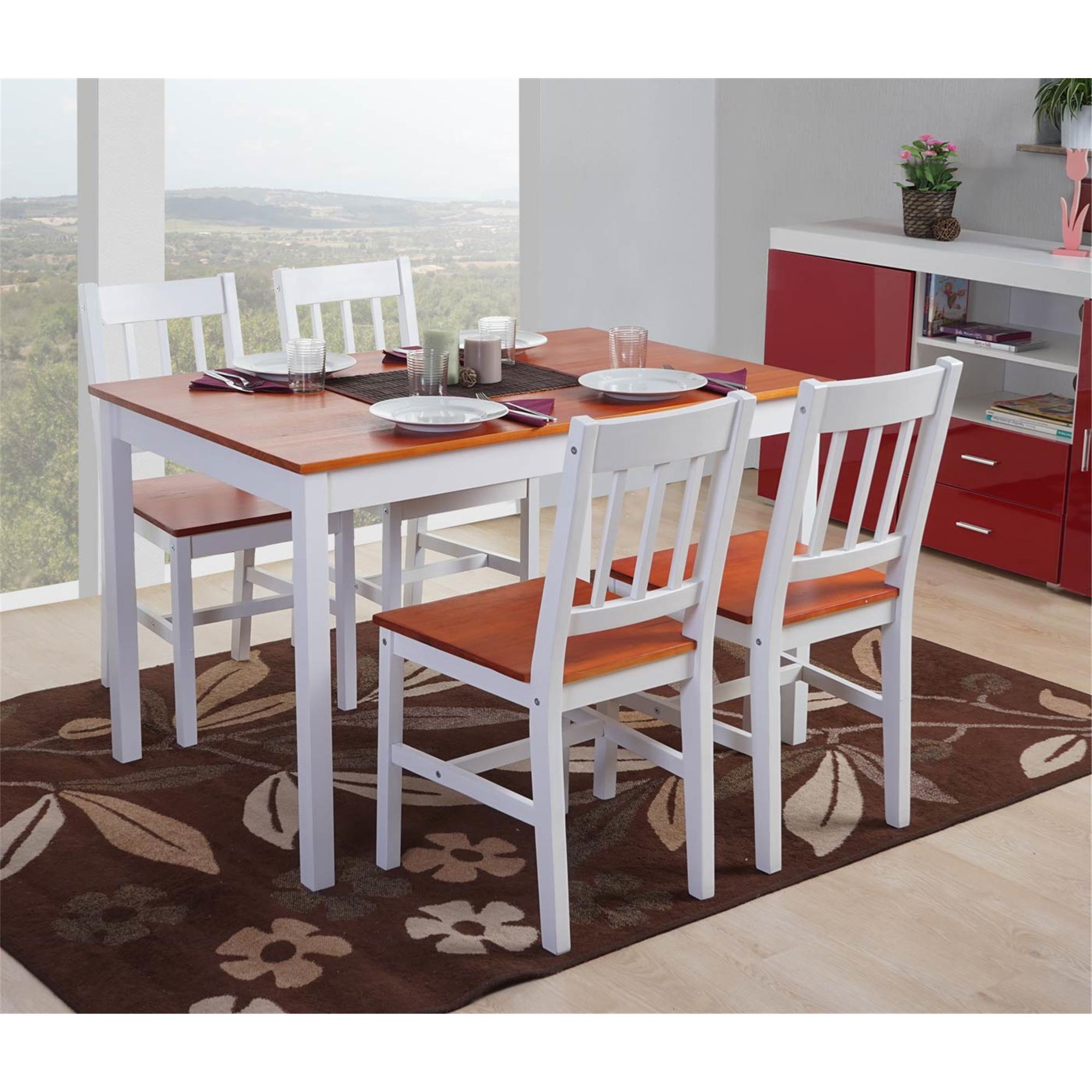 Lote 4 Sillas de Cocina o Comedor NERJA en blanco y marrón cerezo - Homy.es