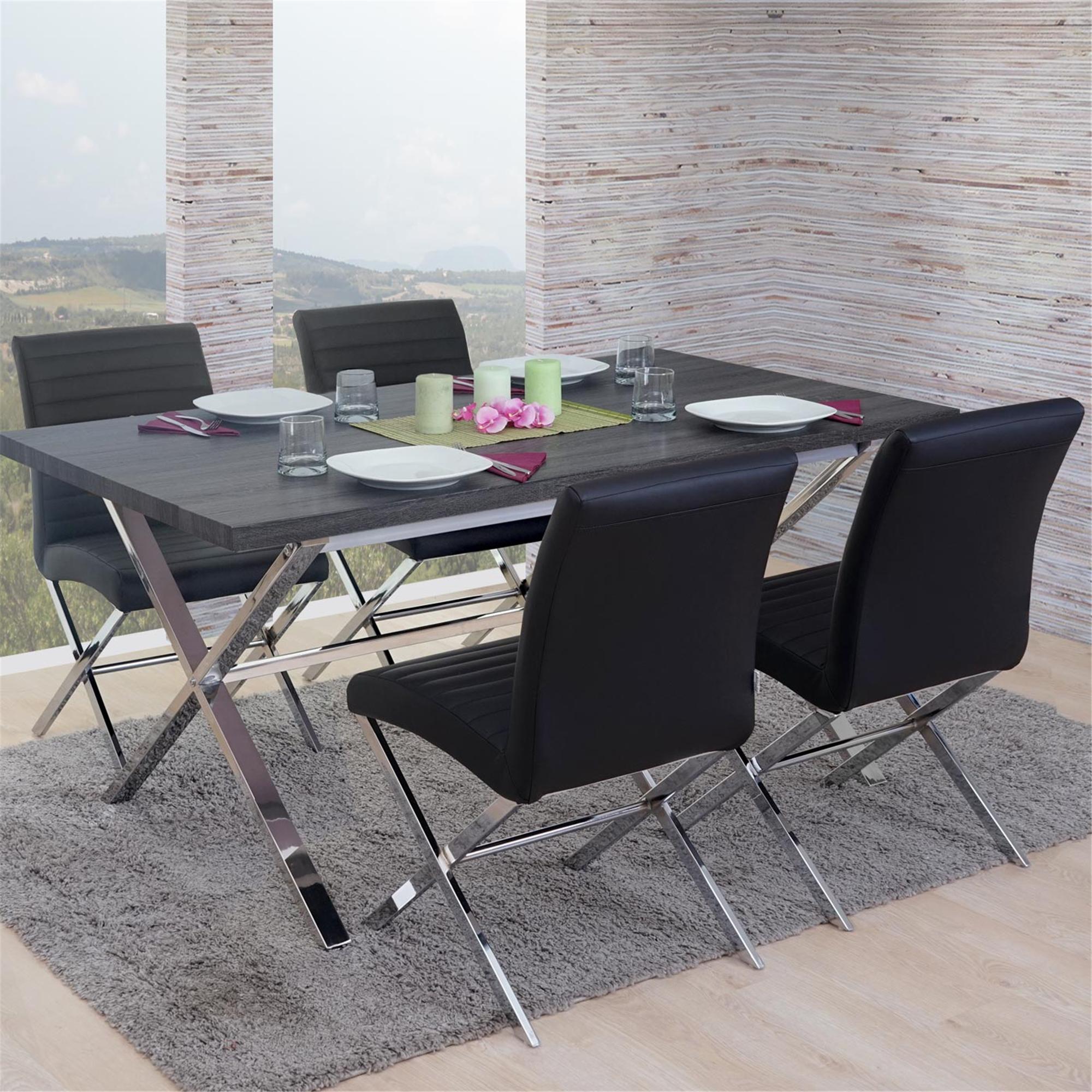 Lote de 4 sillas de comedor GIORGIO, piel negra y patas metálicas