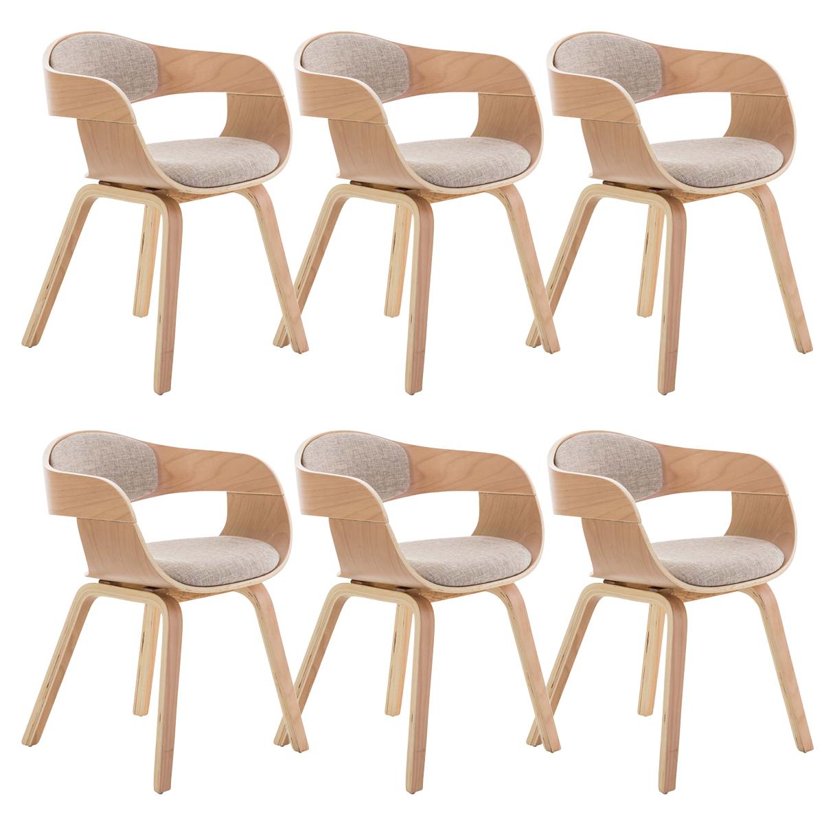 Lote de 6 sillas de Comedor BOLONIA, en Tela Crema, Estructura de Madera color Natural