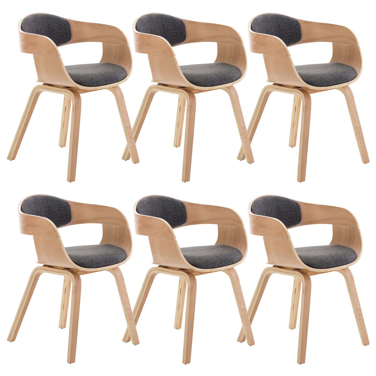 Lote de 6 sillas de Comedor BOLONIA, en Tela Gris Claro, Estructura de Madera color Natural