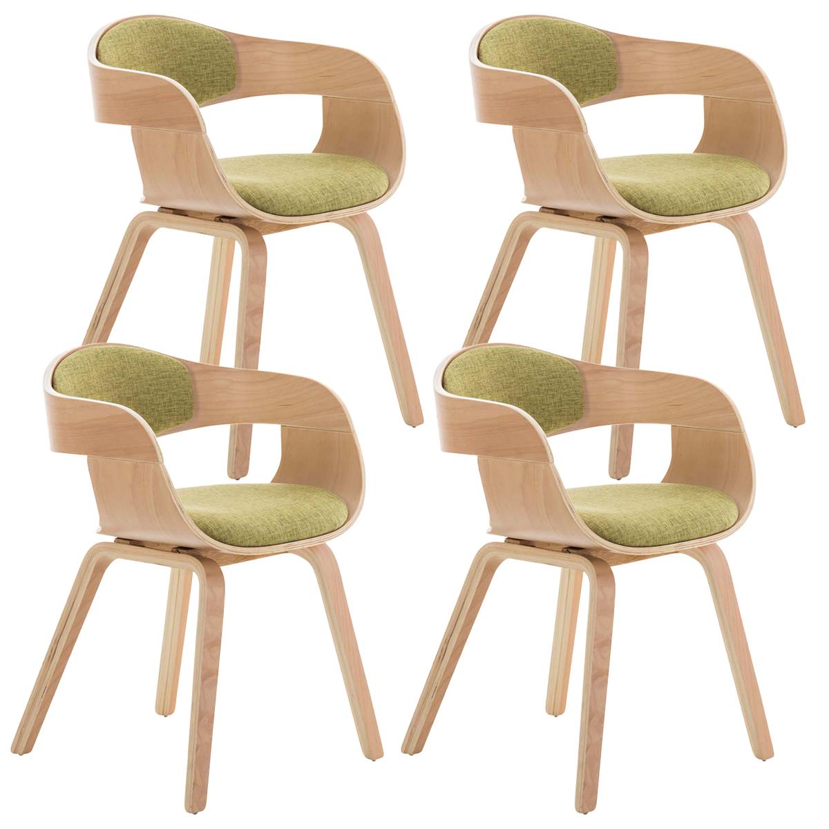 Lote de 4 sillas de Comedor BOLONIA, en Tela Verde, Estructura de Madera color Natural
