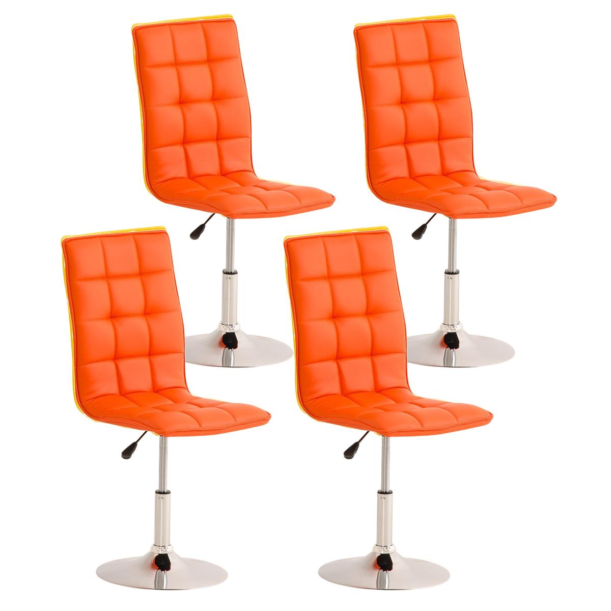 Lote de 4 sillas de Comedor o Cocina PESCARA PIEL, En Naranja, Altura Regulable