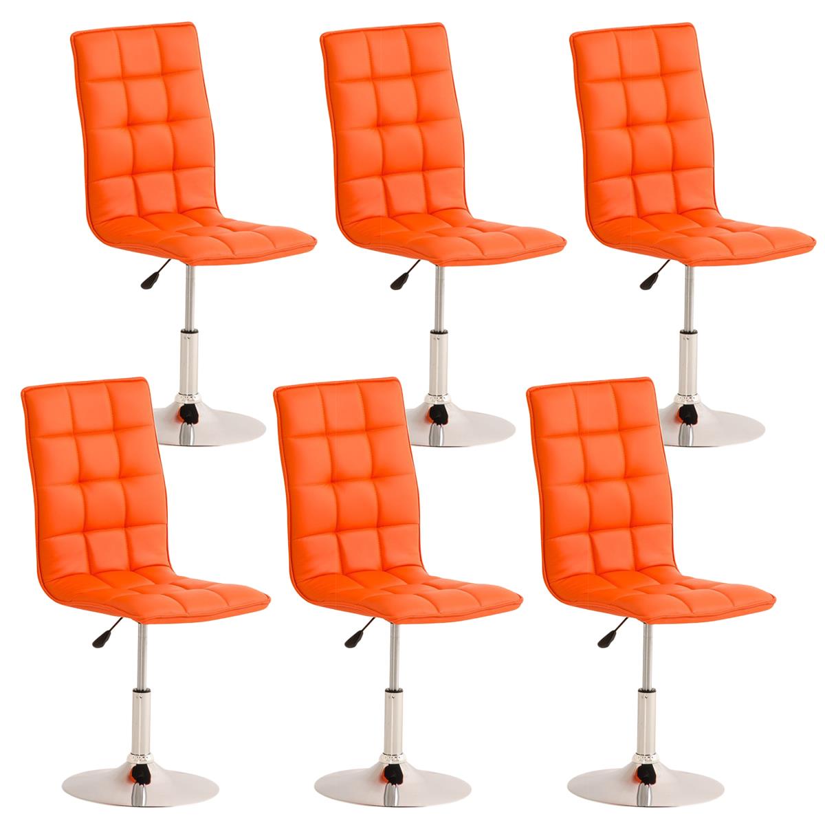 Lote de 6 sillas de Comedor o Cocina PESCARA PIEL, En Naranja, Altura Regulable
