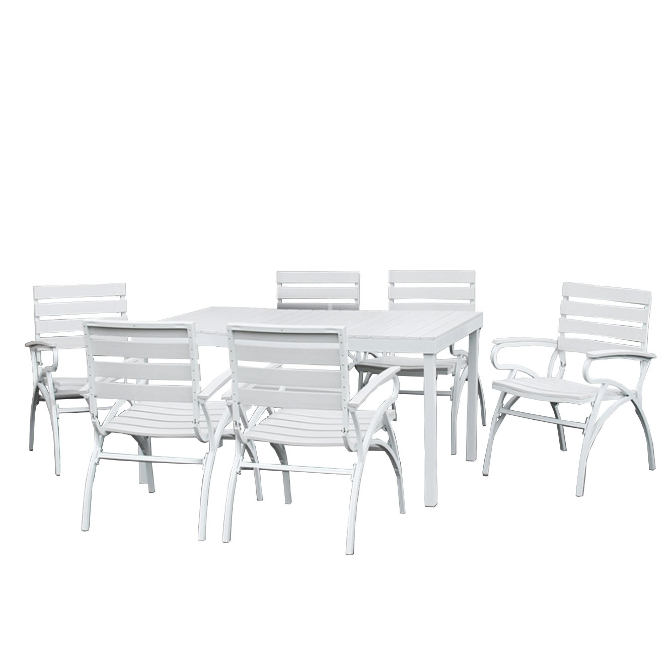 Lote Muebles de jardín M91, 1 mesa + 6 sillas en PolyWood/Aluminio