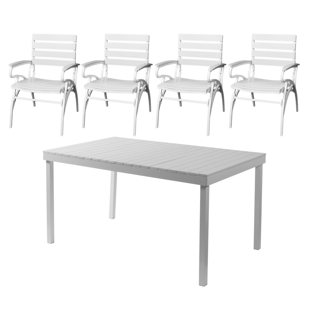 Lote Muebles de jardín M91, 1 mesa + 4 sillas en PolyWood/Aluminio