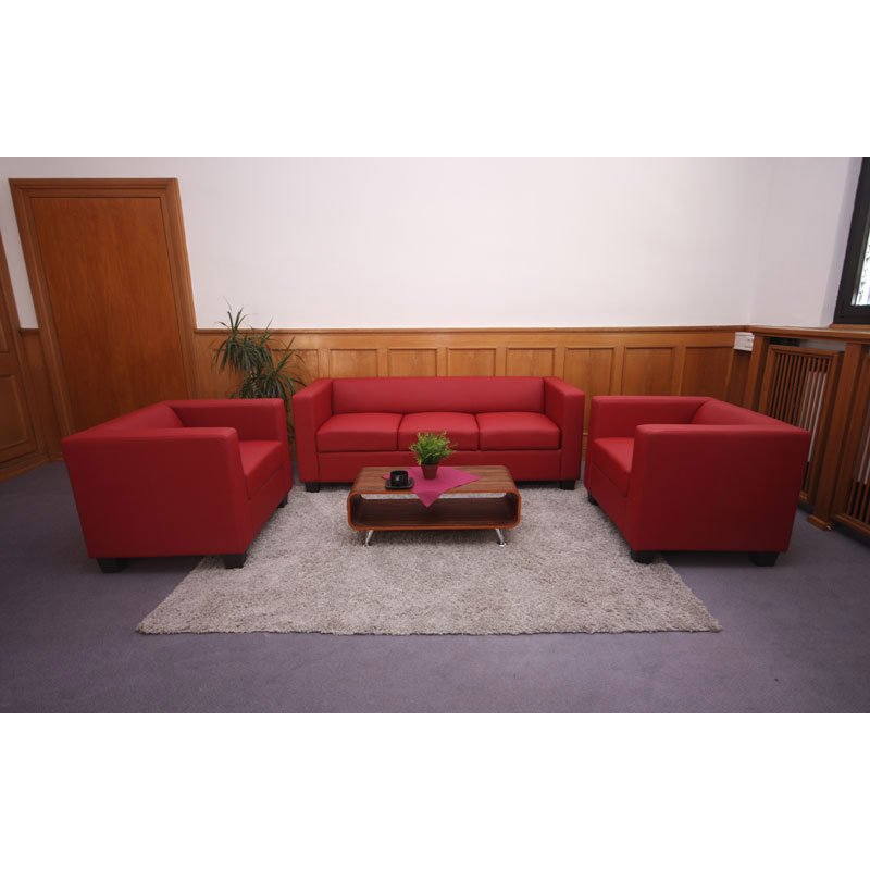 Conjunto Sofas LILLE 1 Sofa 3 Plazas + 2 Sofás individuales, en cuero rojo