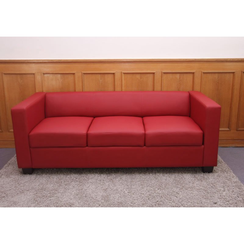 Sofá de 3 plazas LILLE, en cuero color rojo