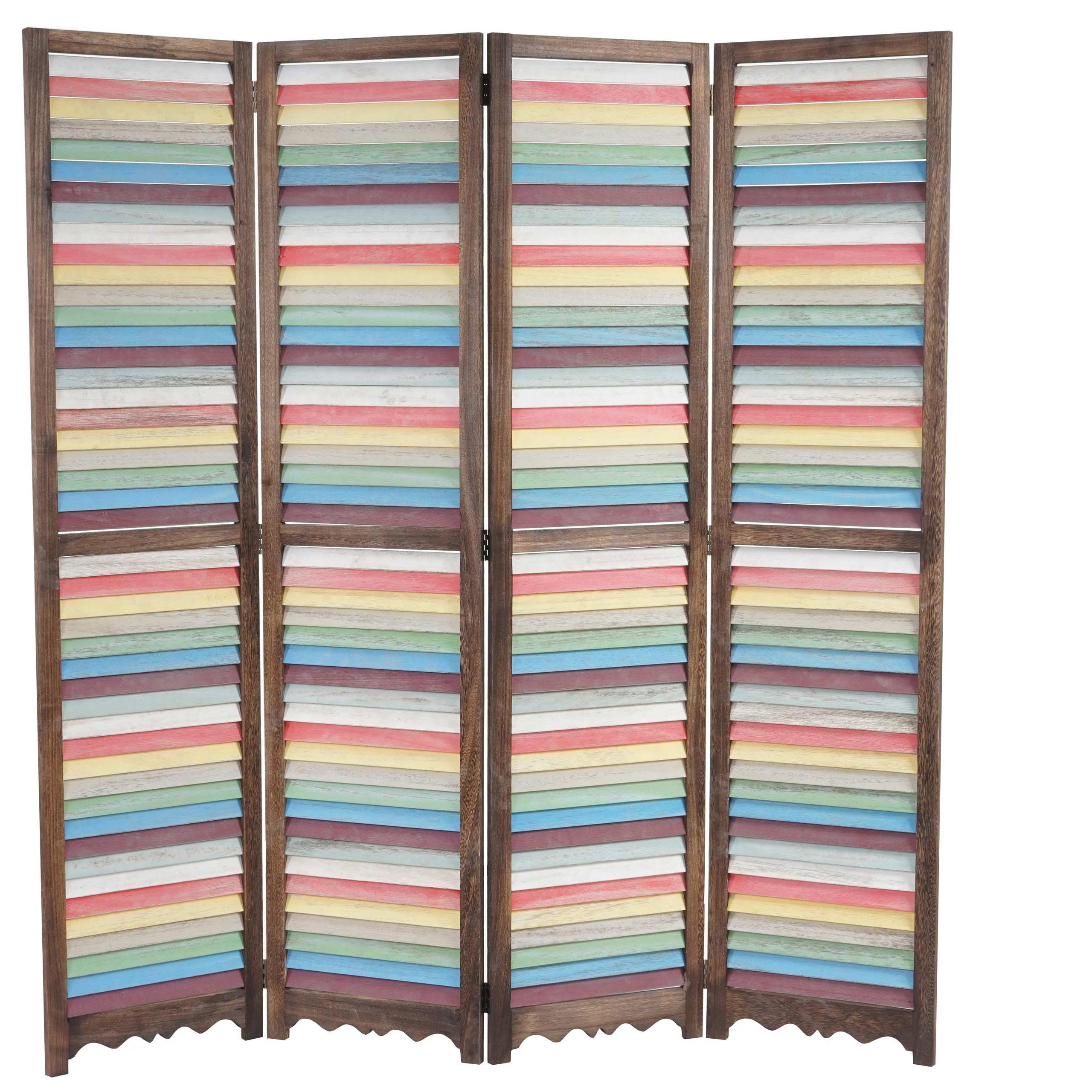 Biombo 4 paneles BLANDIN, Estructura de Madera en Marrón y Multicolor, 170x160x2cm