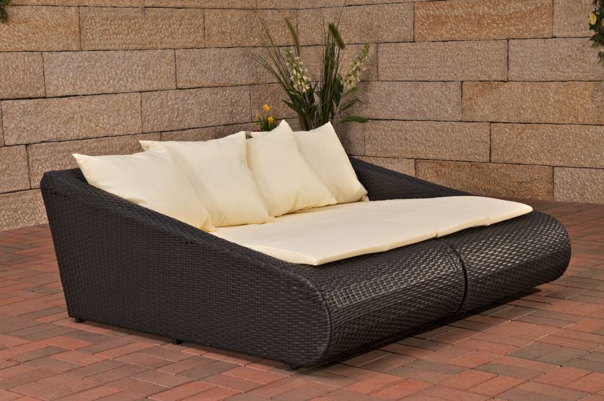 Sofácama de jardín MALTA en poly ratán color negro Homy.es