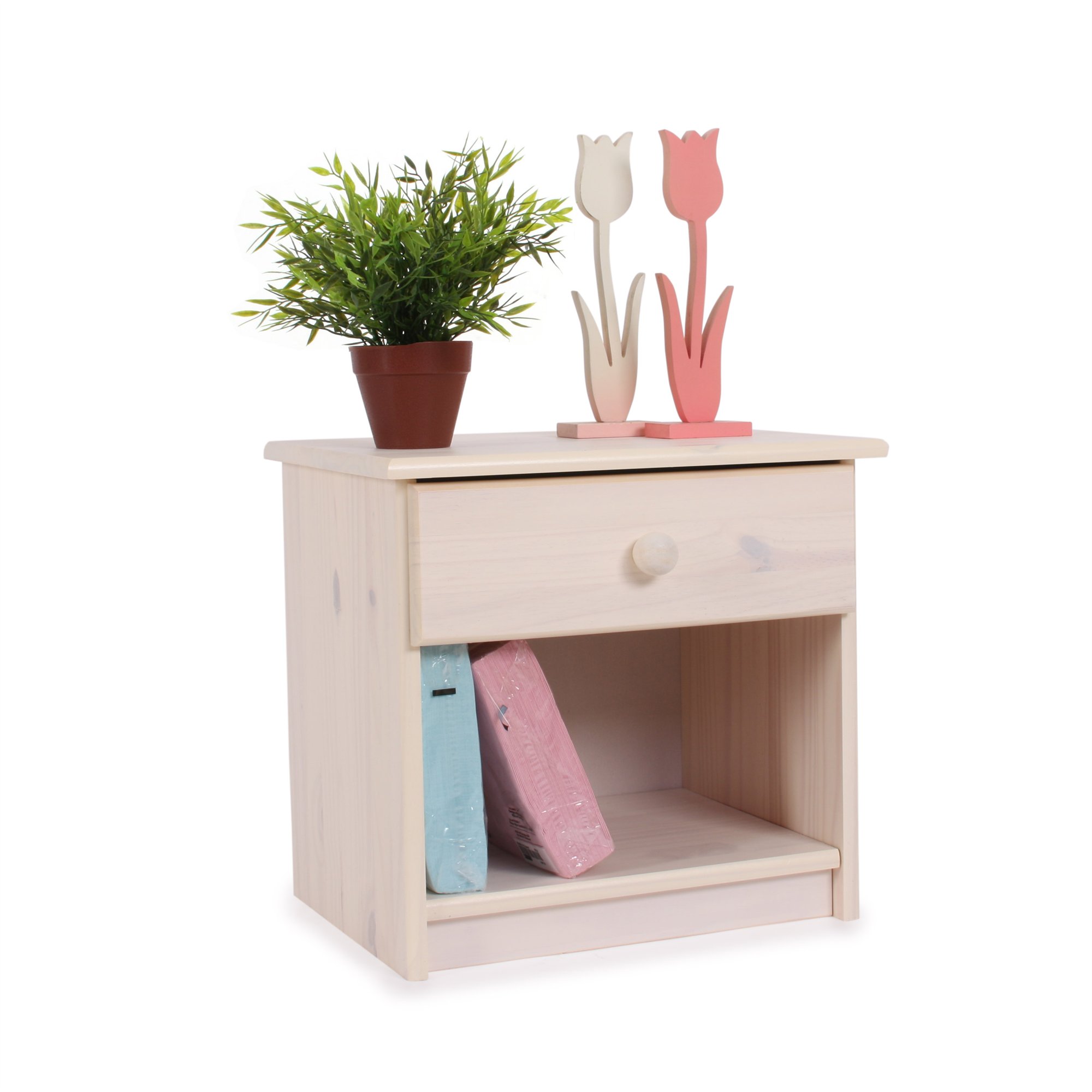 Mesita de noche en madera maciza con cajón - Homy.es