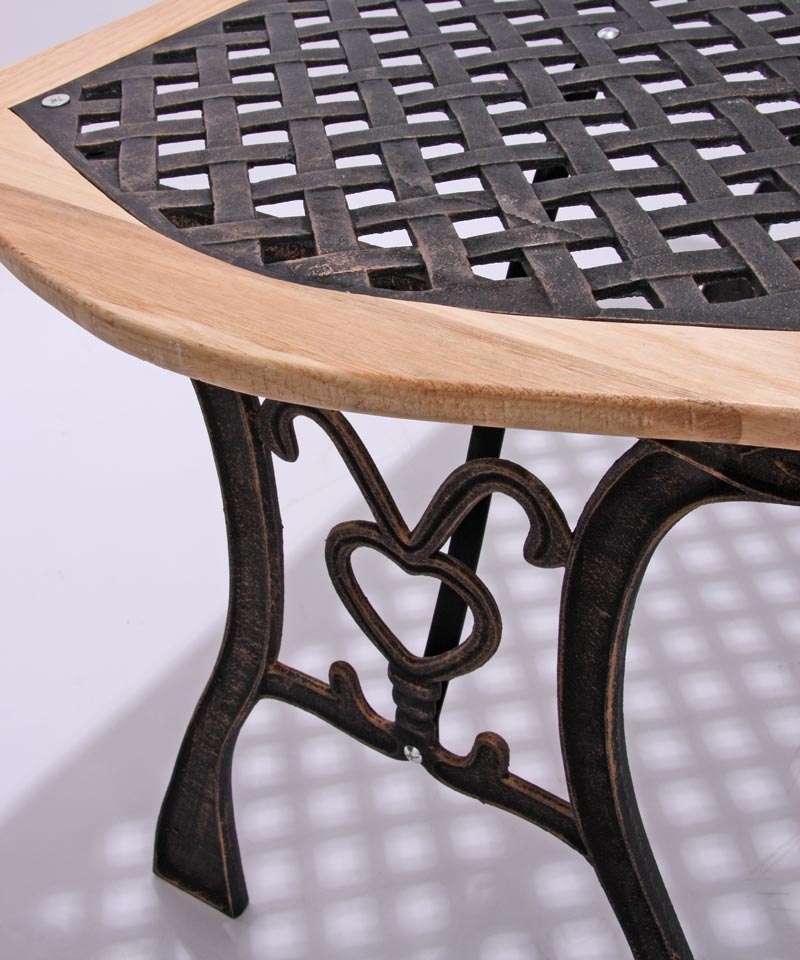 Mesa de Jardín LOURES hierro color bronce y madera - Mesa de Jardín