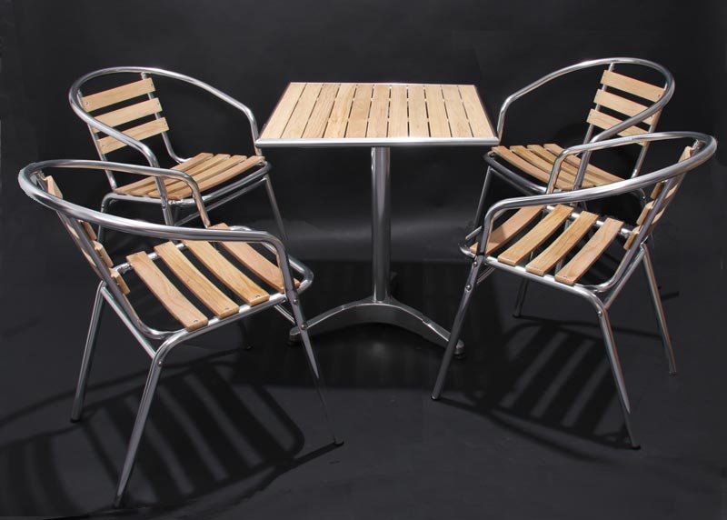 Conjunto Muebles de Jardín BISTRO, 1 mesa +4 Sillas en madera y