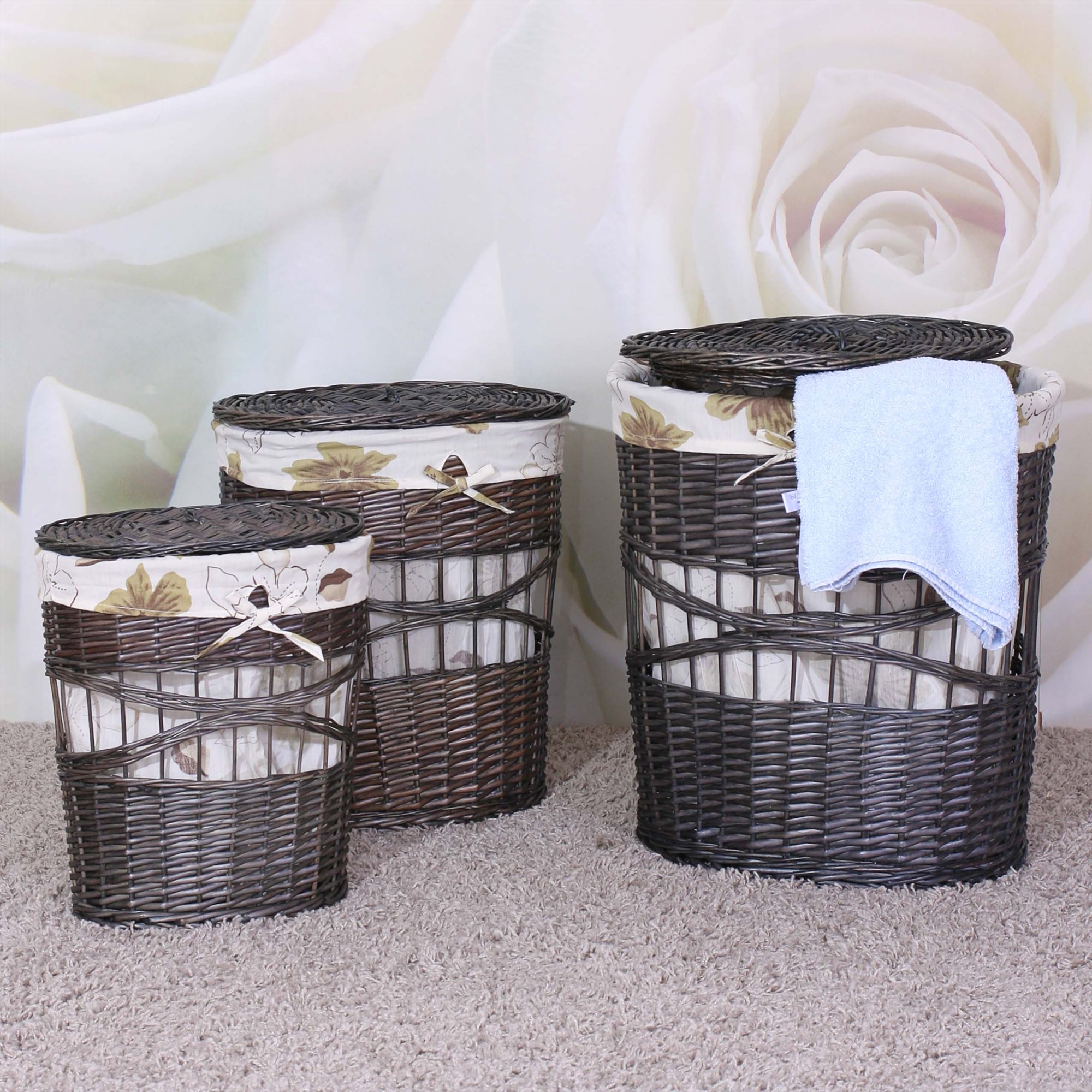 Juego de 3 cestas de la ropa bolsa de lavandería cesta de mimbre