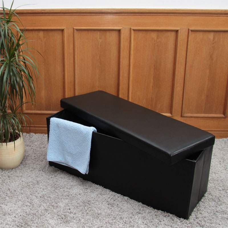 Banco Arcón con cajón interno 110x43x40 cm en Piel Negra - Homy.es